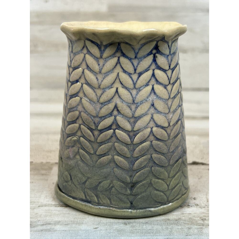 Studio Art Pottery Ruffled Small Vase/Pen Holder. Signed.